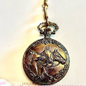 Vintage Dark Gold Toned Horse Pocket Watch Pendant